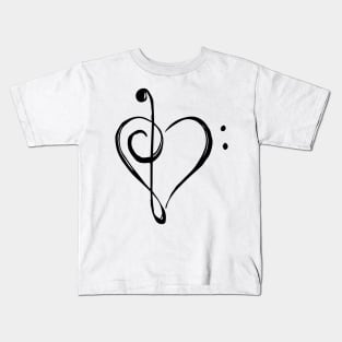 Love Music - Treble and Bass Clef Heart - black Kids T-Shirt